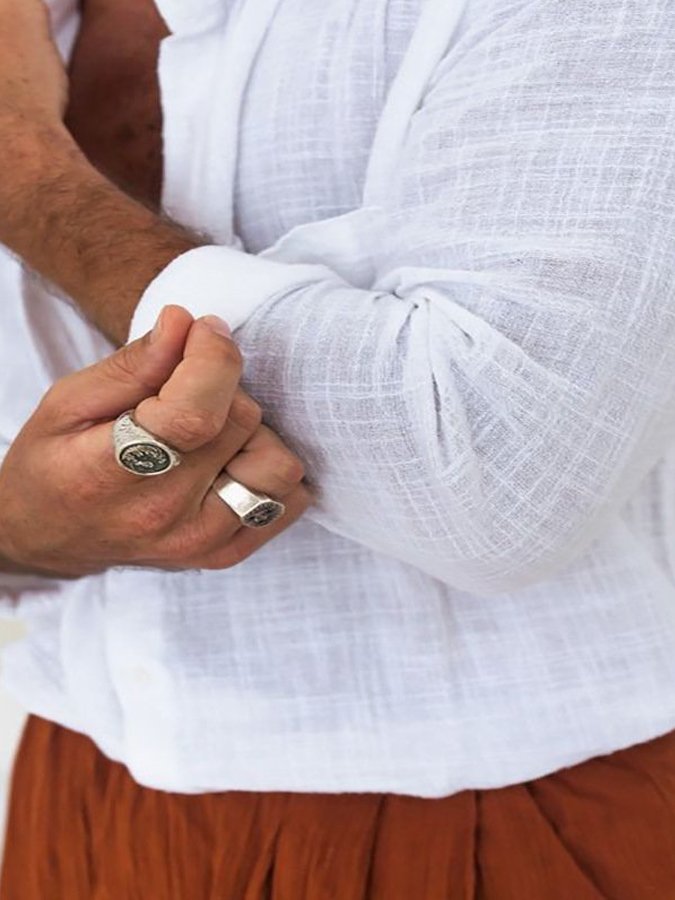 Men's Loose Cotton Linen Slub Pocket Shirt