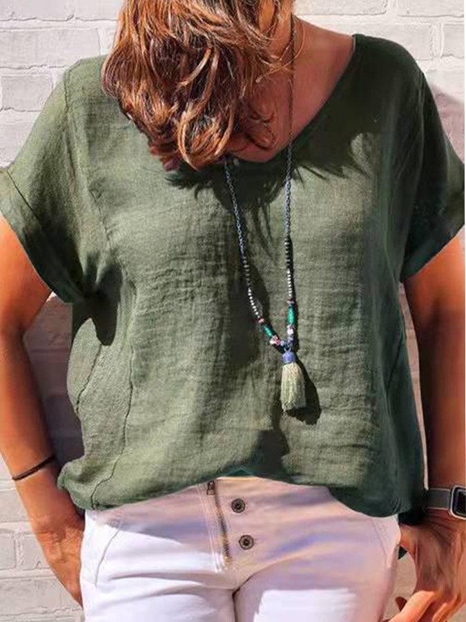 Women's Casual Loose Comfortable Simple V-Neck Short Sleeve T-Shirt