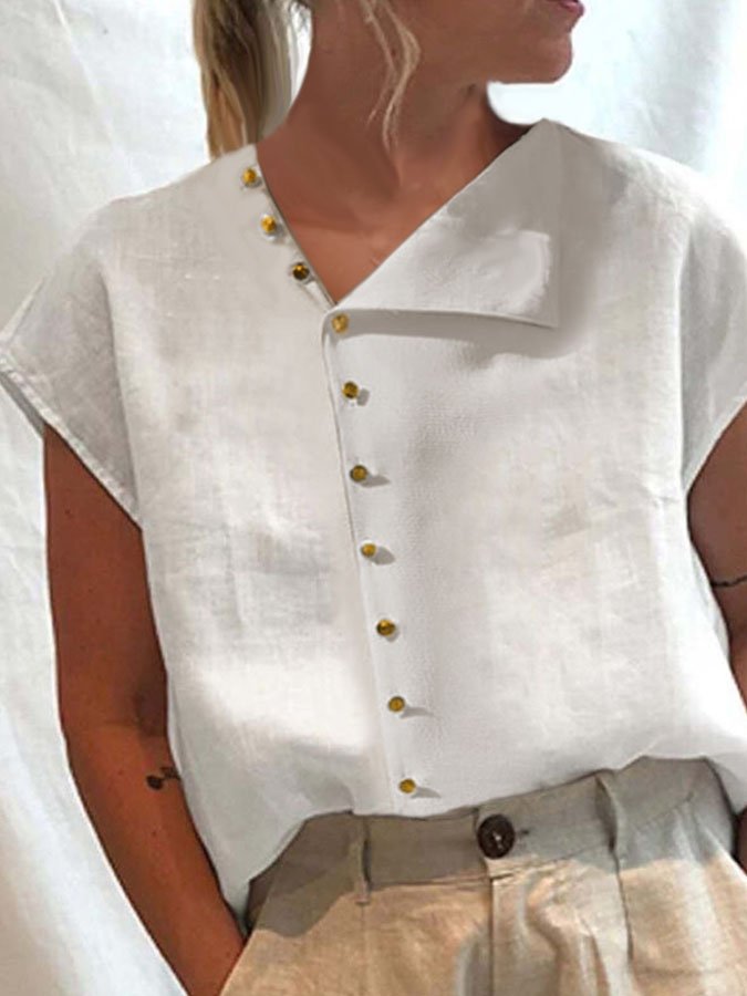 Casual Lapel Solid Color Cotton Linen Shirt