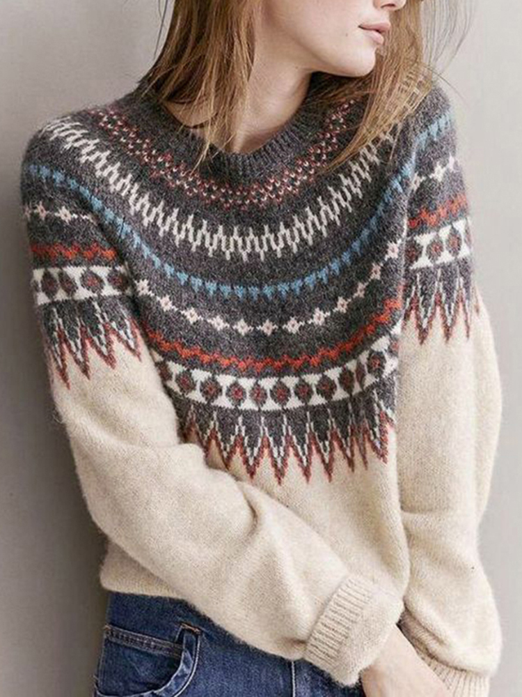 Ethnic Jacquard Ferris Wheel Retro Sweater