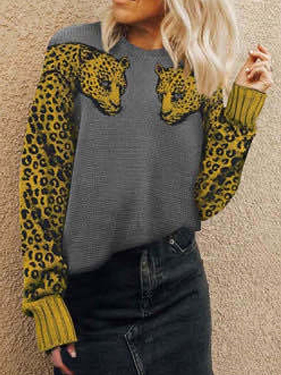 Round Neck Leopard Pullover Sweater