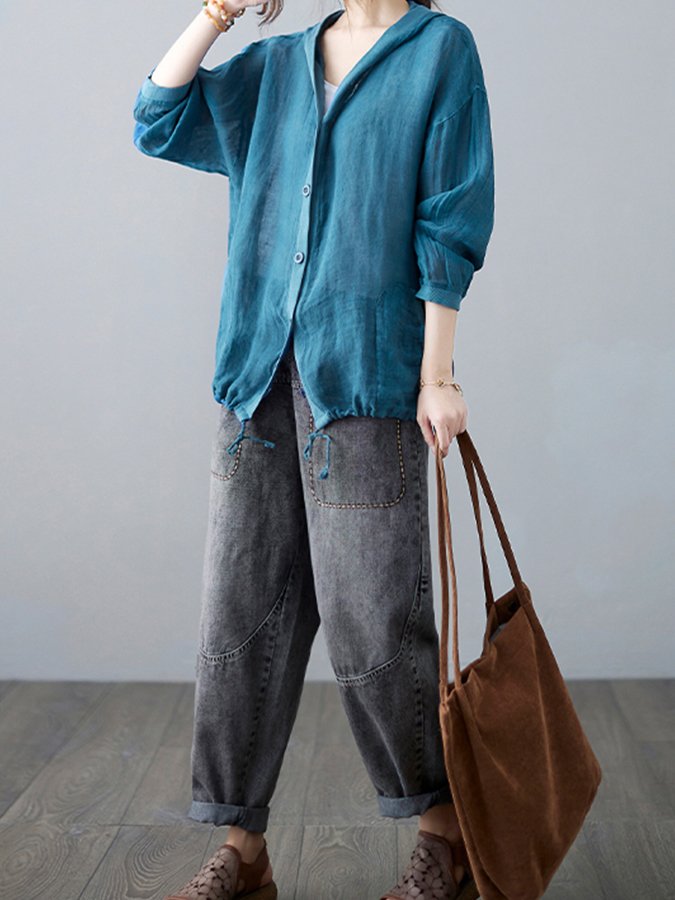 Women's Loose Casual Ramie Long Sleeve Shirt