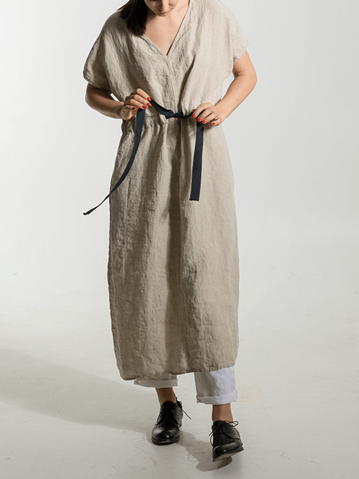 Women's Elegant V-Neck Waist Cotton Dress