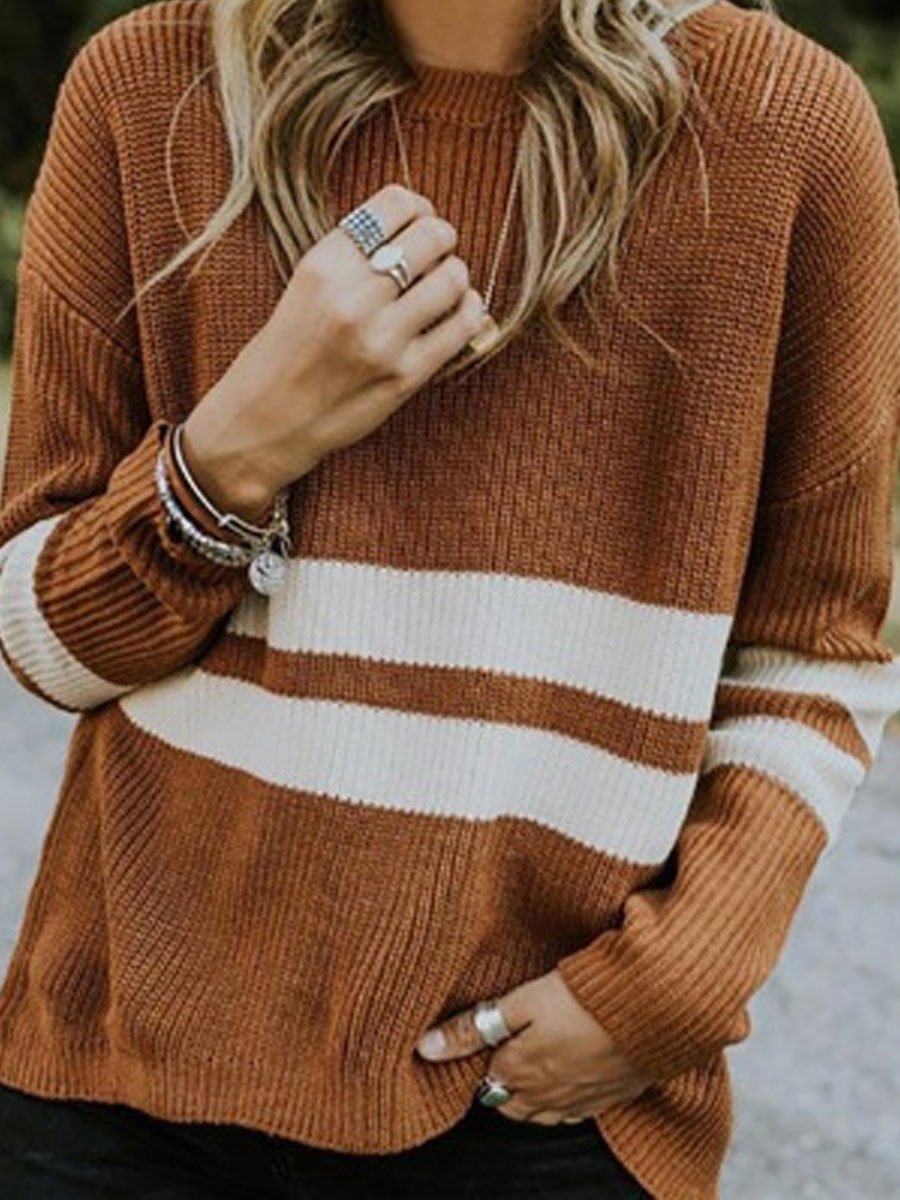 Color block crew neck sweater