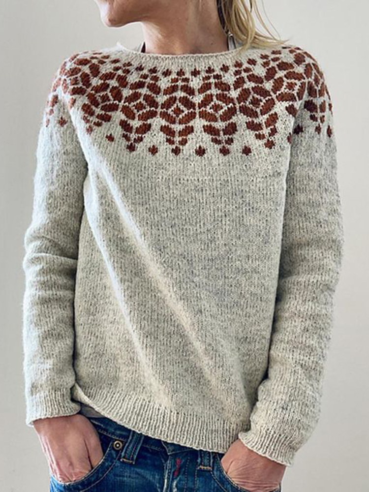 Fairman Island Jacquard Long Sleeve Crew Neck Sweater