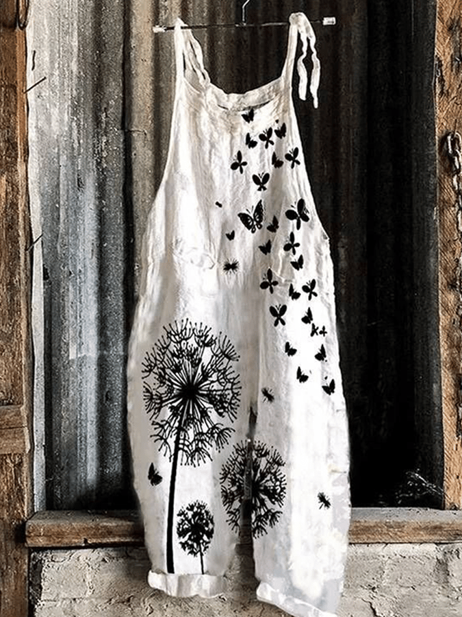 Women's Casual Dandelion Print Jumpsuit Suspender
