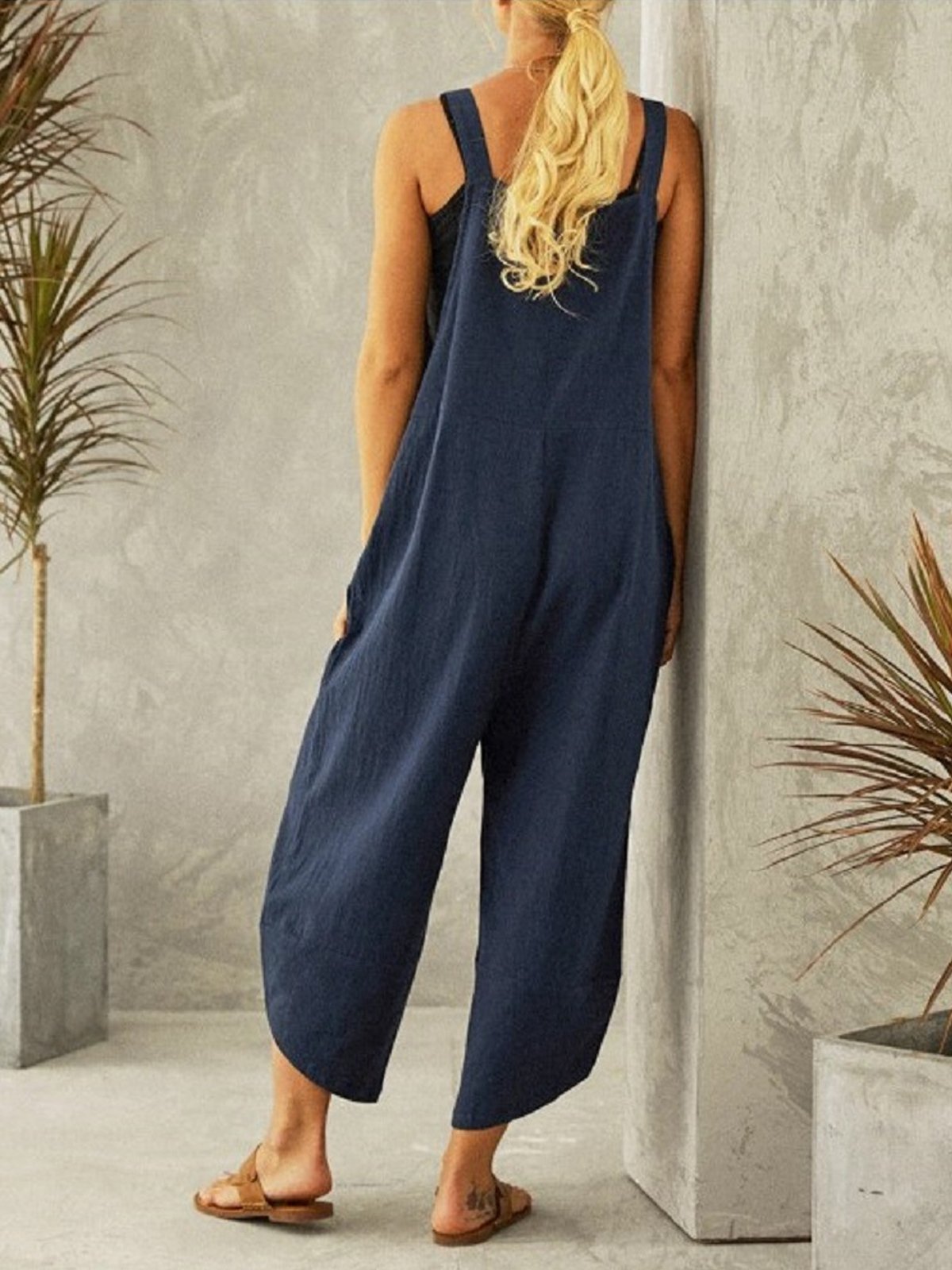 Women's Casual Pure Color Ankle-Length Overalls