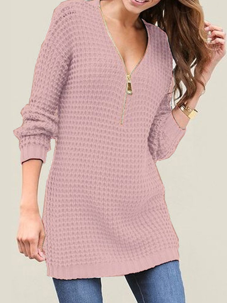 Zipper Sexy Deep V Neck Sweater