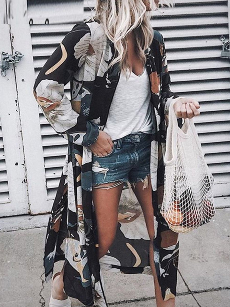 Casual Snap Front Floral Print Cardigan