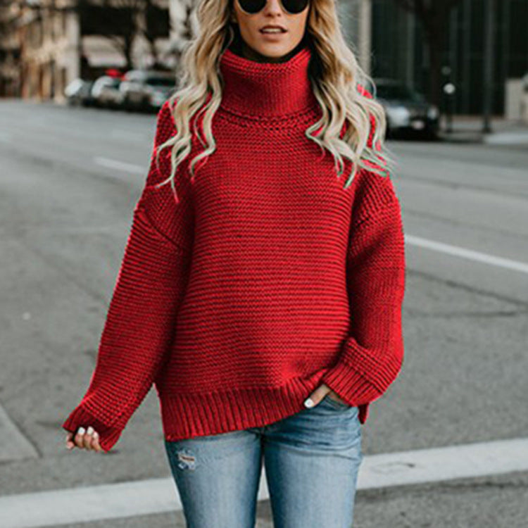 Women's Solid Turtleneck Sweater Top