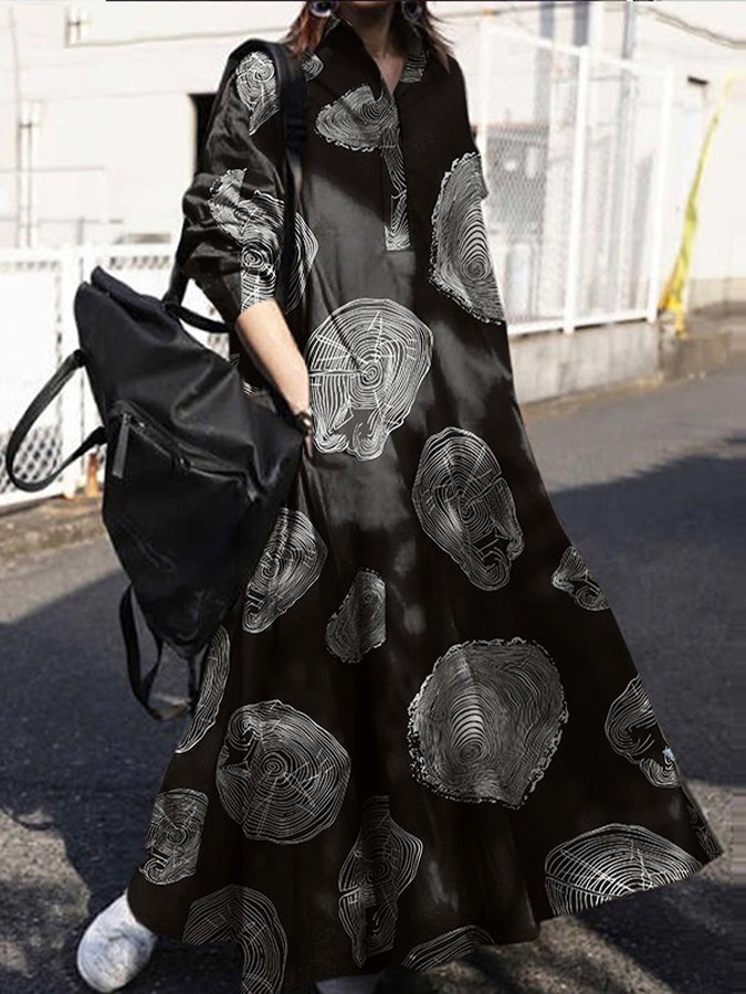 Women's Cotton Linen Vintage Print Casual Loose Dress