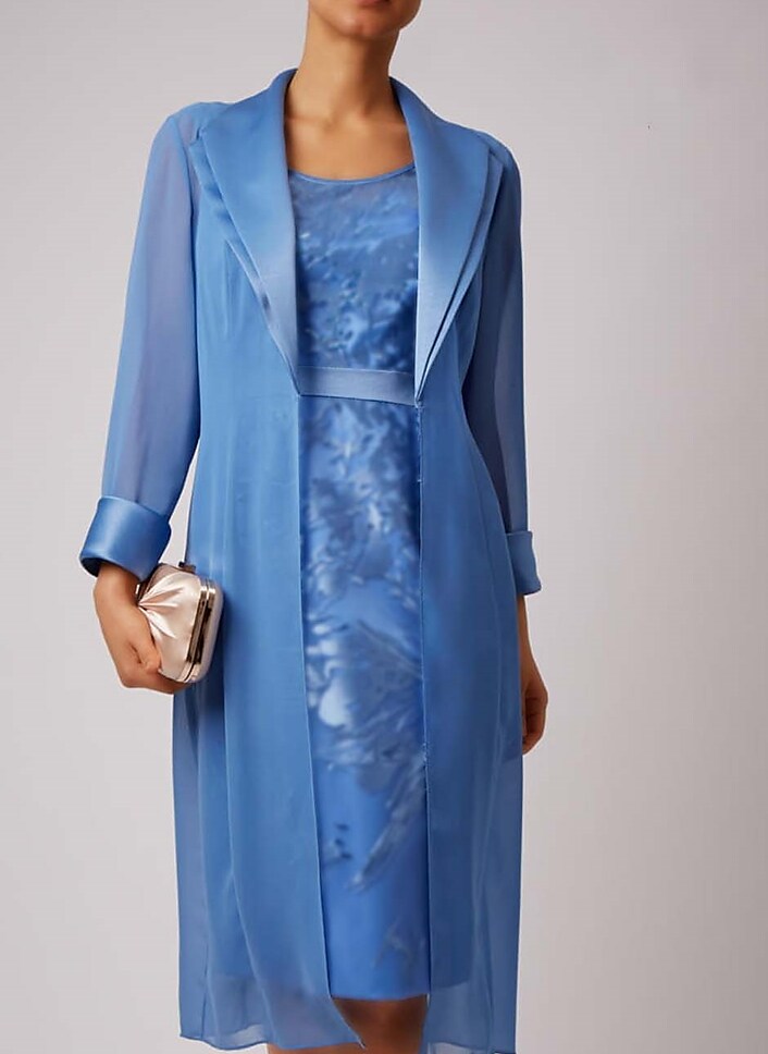 Women's Dress Set Two Piece Dress Midi Dress Blue 3/4 Length Sleeve Pure Color Patchwork Fall Winter Crew Neck Fashion Modern 2022 S M L XL 2XL 3XL