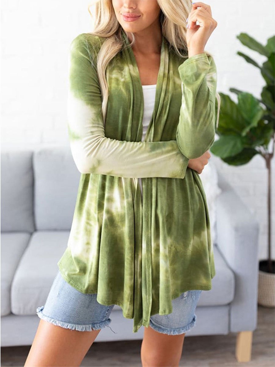 Tie Dye Collarless Long Sleeves Cardigan