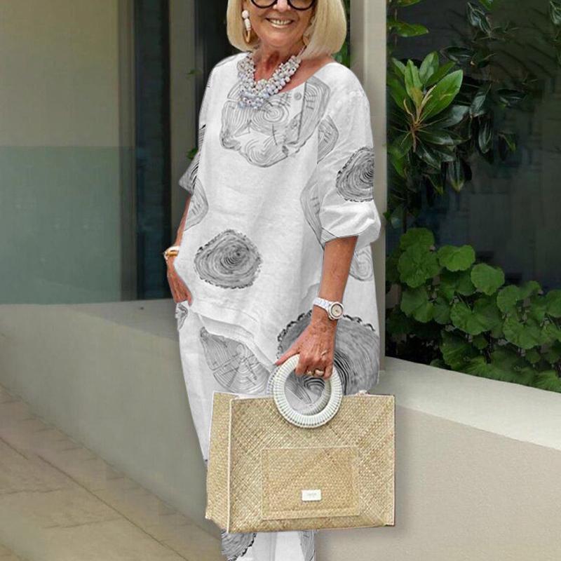 Women Floral Printed Tracksuit  2pcs Summer Pant Sets Casual 3/4 Sleeve Blouse Urban Suits Loose Matching Sets Outifits