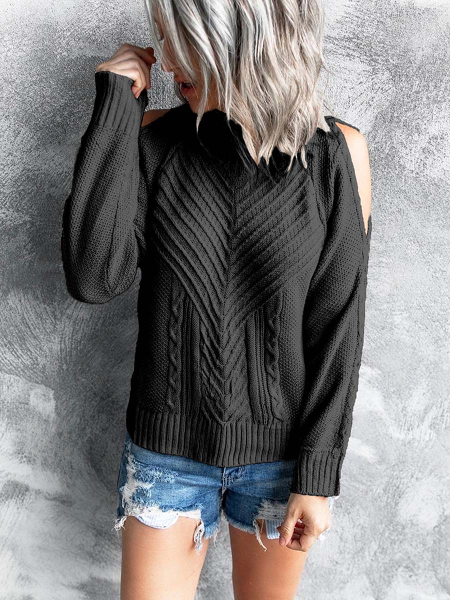 Solid Color Off-shoulder High Neck Sweater