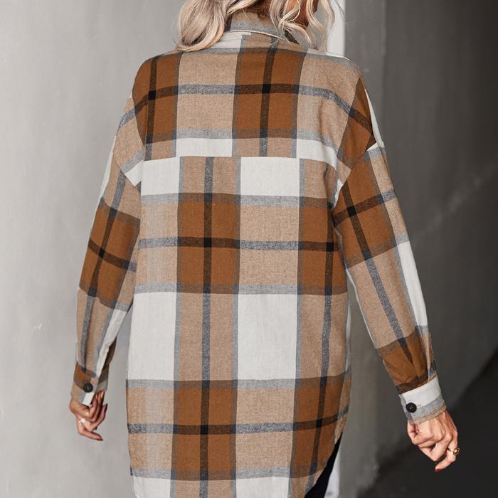 Fashion plaid design long sleeve women shirt