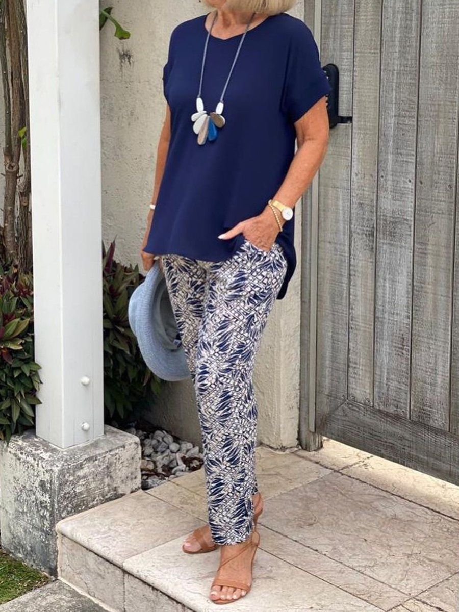 Printed pants plus a two-piece suit