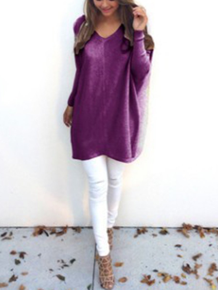 Fashion V-neck Long Sleeve Loose Casual Sweater