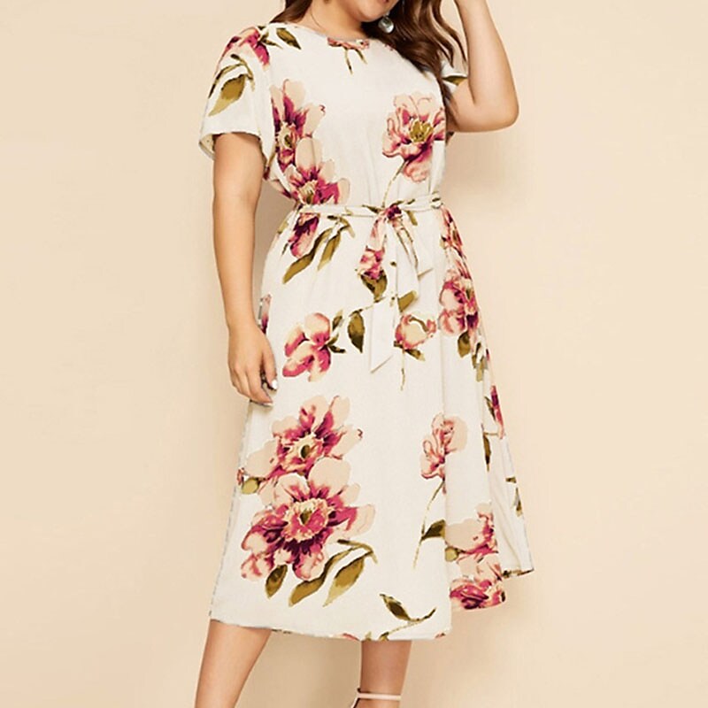 Women's Plus Size A Line Dress Floral Casual Midi Dress