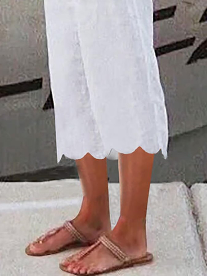 Cotton and Linen Wave Pocket Casual Cropped Pants