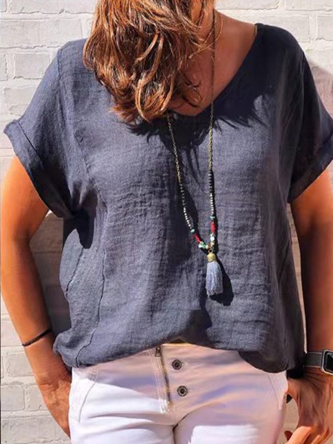 Women's Casual Loose Comfortable Simple V-Neck Short Sleeve T-Shirt