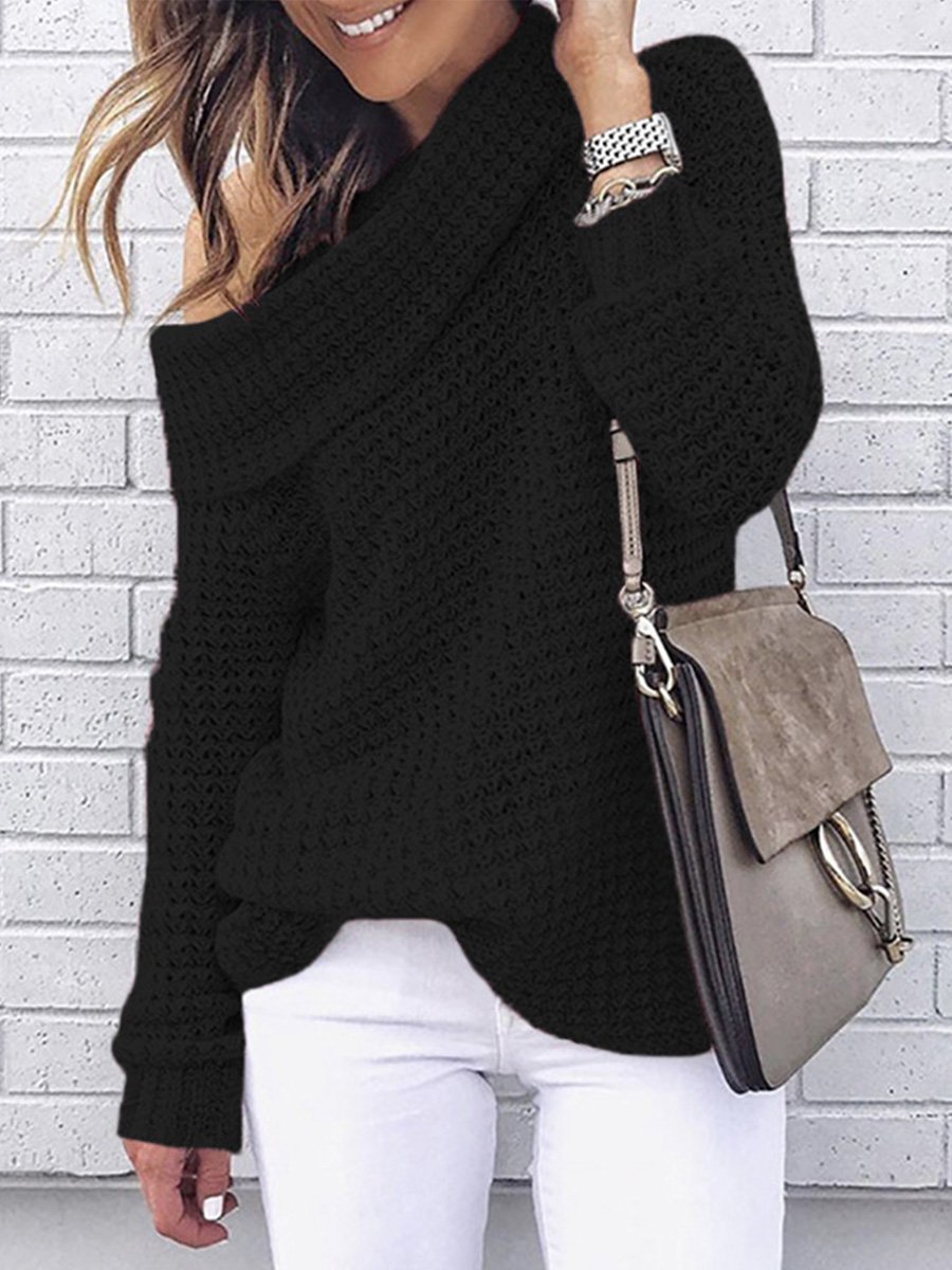 Off Shoulder Loose Solid Color Sweater