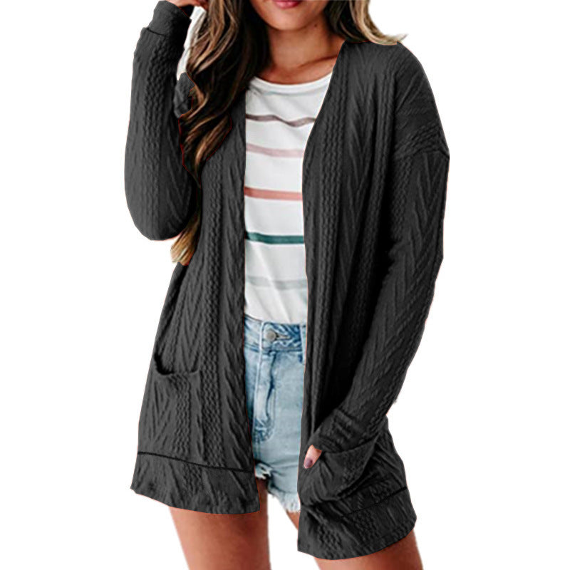 Women's Solid Long Sleeve Pocket Knit Cardigan Sweater