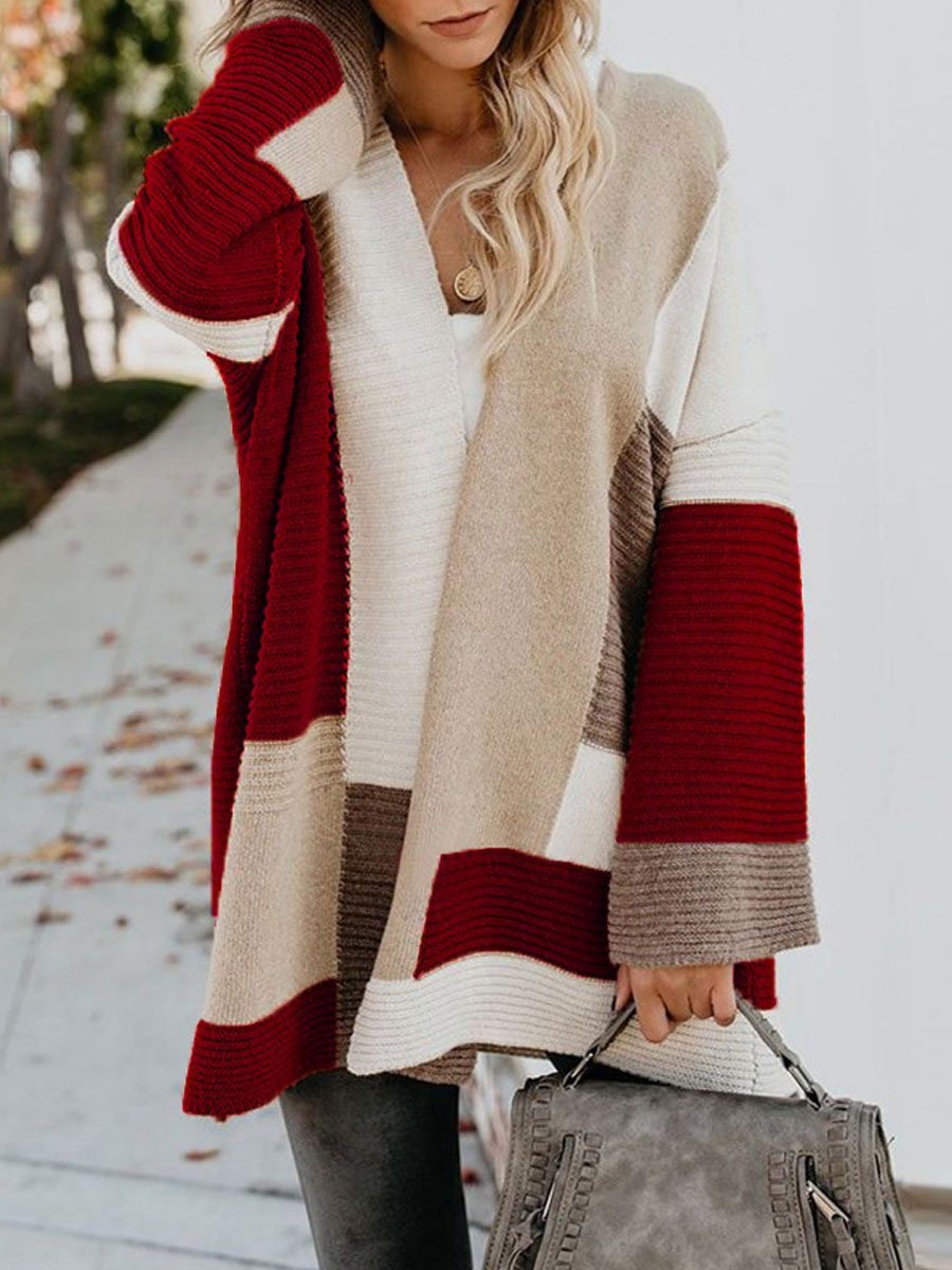 Loose Geometric Colorblock Sweater Cardigan