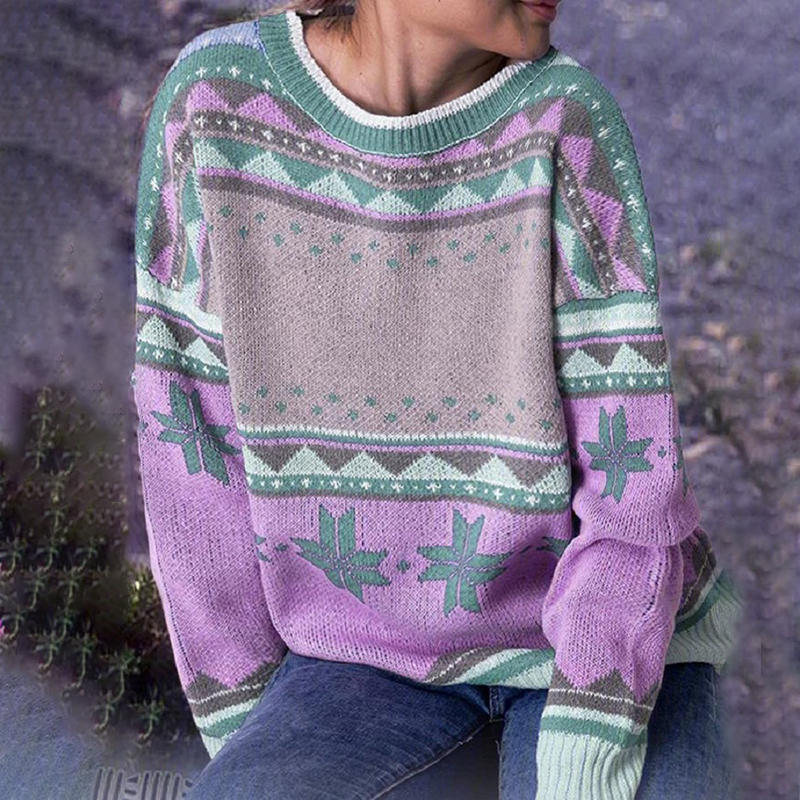 Printed Long Sleeve Casual Sweater