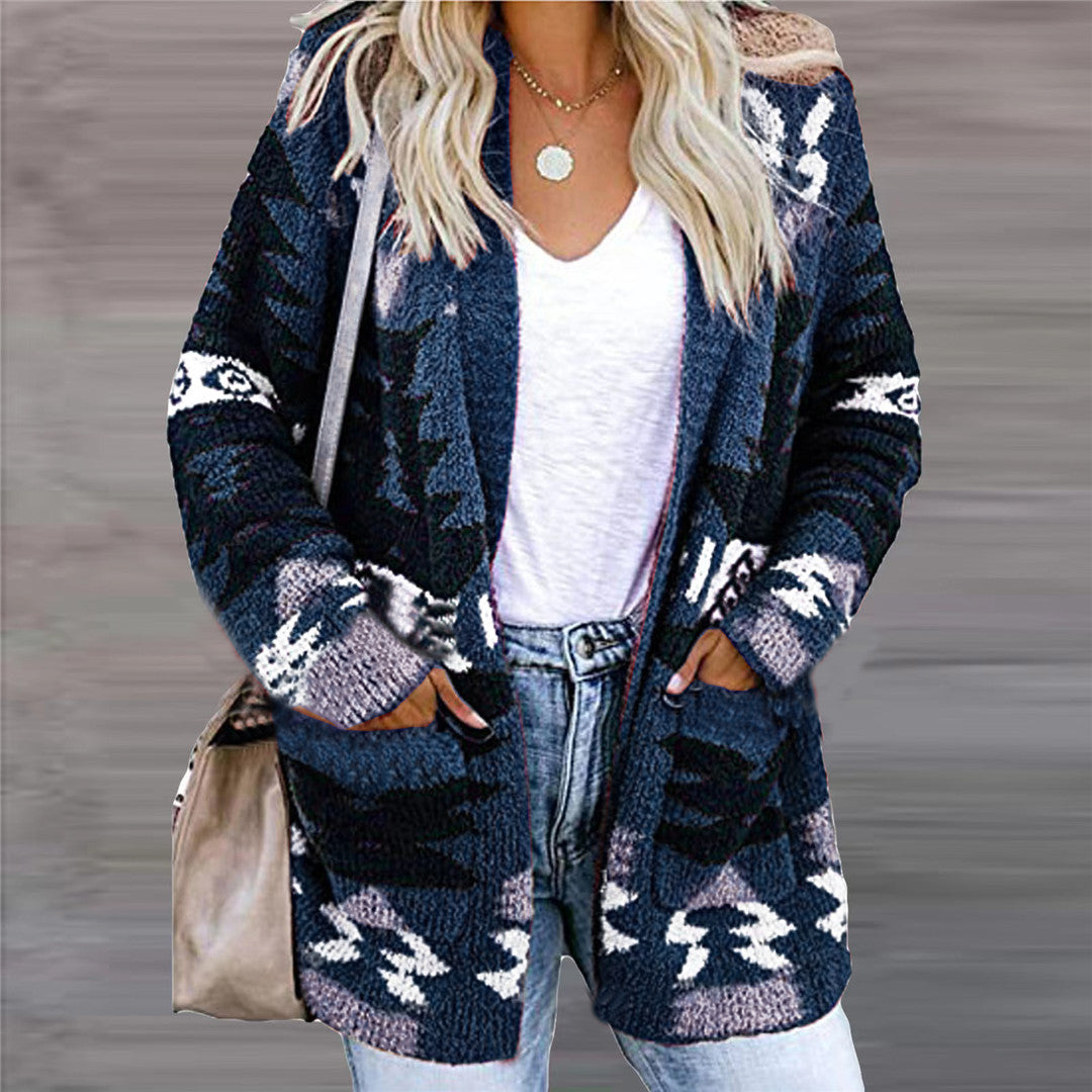 Women's Long Sleeve Printed Knit Cardigan
