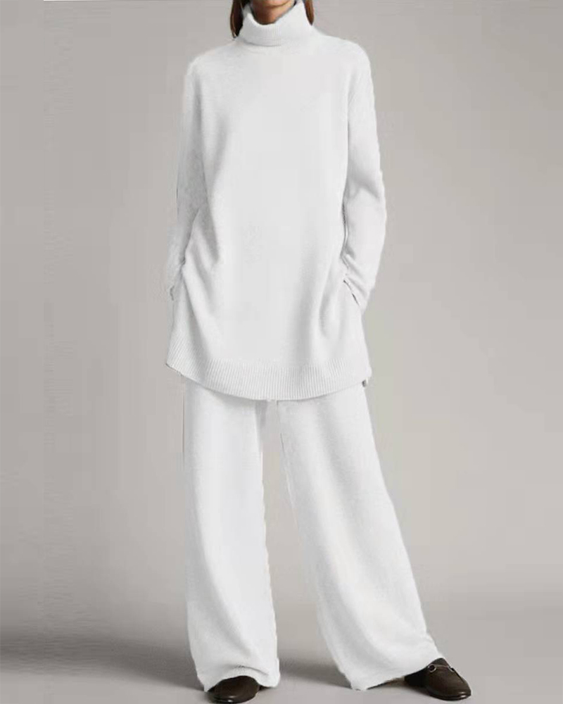 Knitted Turtleneck Top Two-Piece Pants