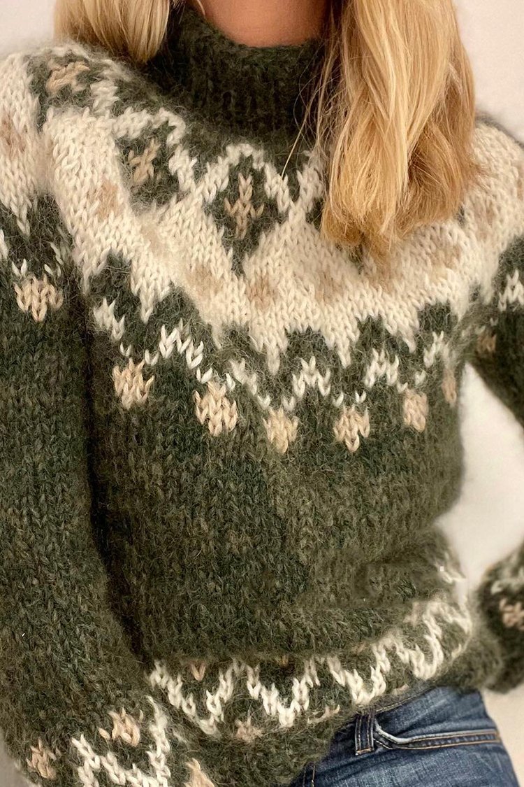 Vintage Icelandic Contrast Jacquard Sweater