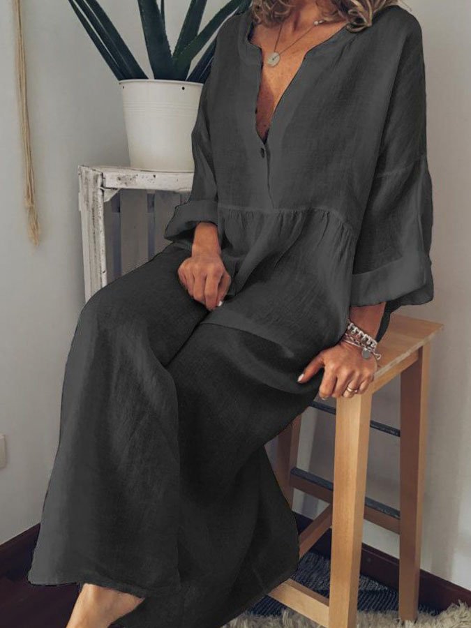 Cotton Linen V-Neck Dress