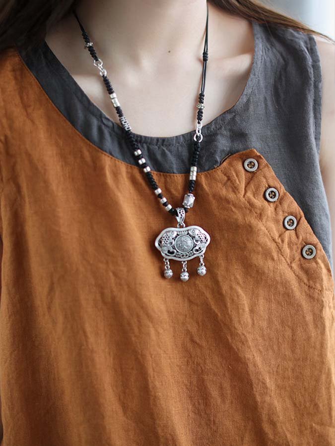 Women's Cotton Linen Colorblock Button Loose Sleeveless Top