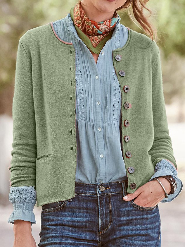 Cotton-Blend Long Sleeve Casual Sweater coat