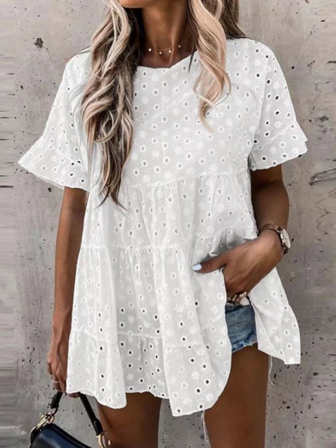 Women's Solid Color Cutout Jacquard Shirt