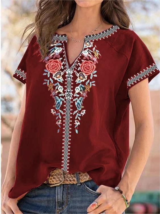 Boho Style Printed Short Sleeve T-shirt