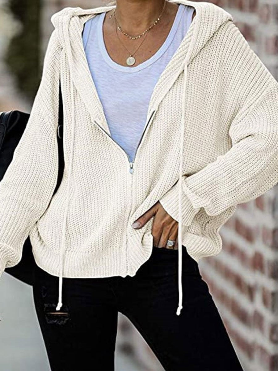 Solid color zipper loose sweater