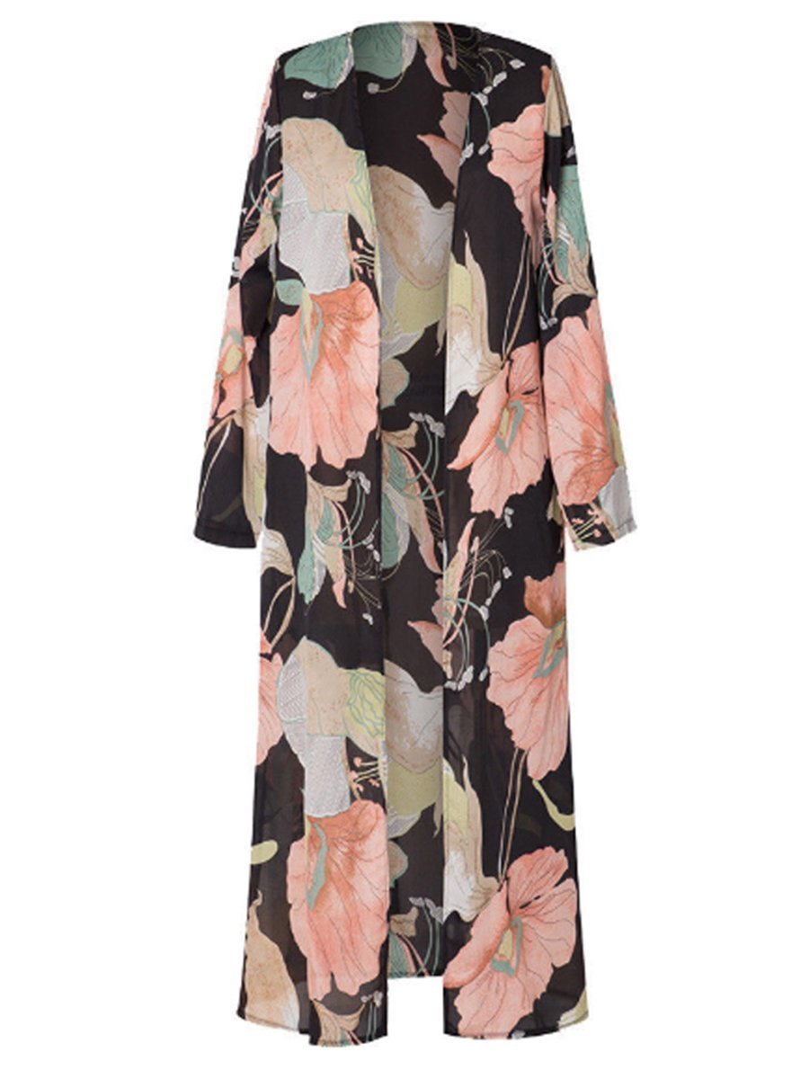 Casual Snap Front Floral Print Cardigan