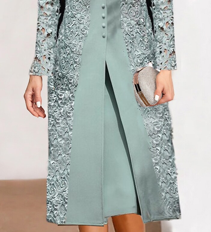 Women's Dress Set Two Piece Dress Knee Length Dress Green Long Sleeve Pure Color Print Fall Winter V Neck Stylish Modern 2022 S M L XL 2XL 3XL