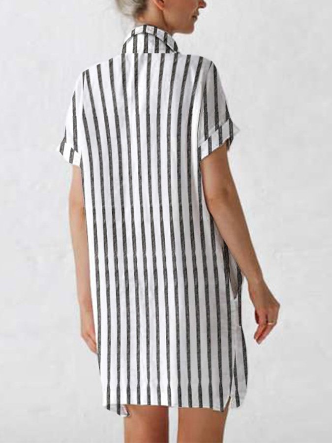 Women's Elegant Striped Cotton Shirt Dress
