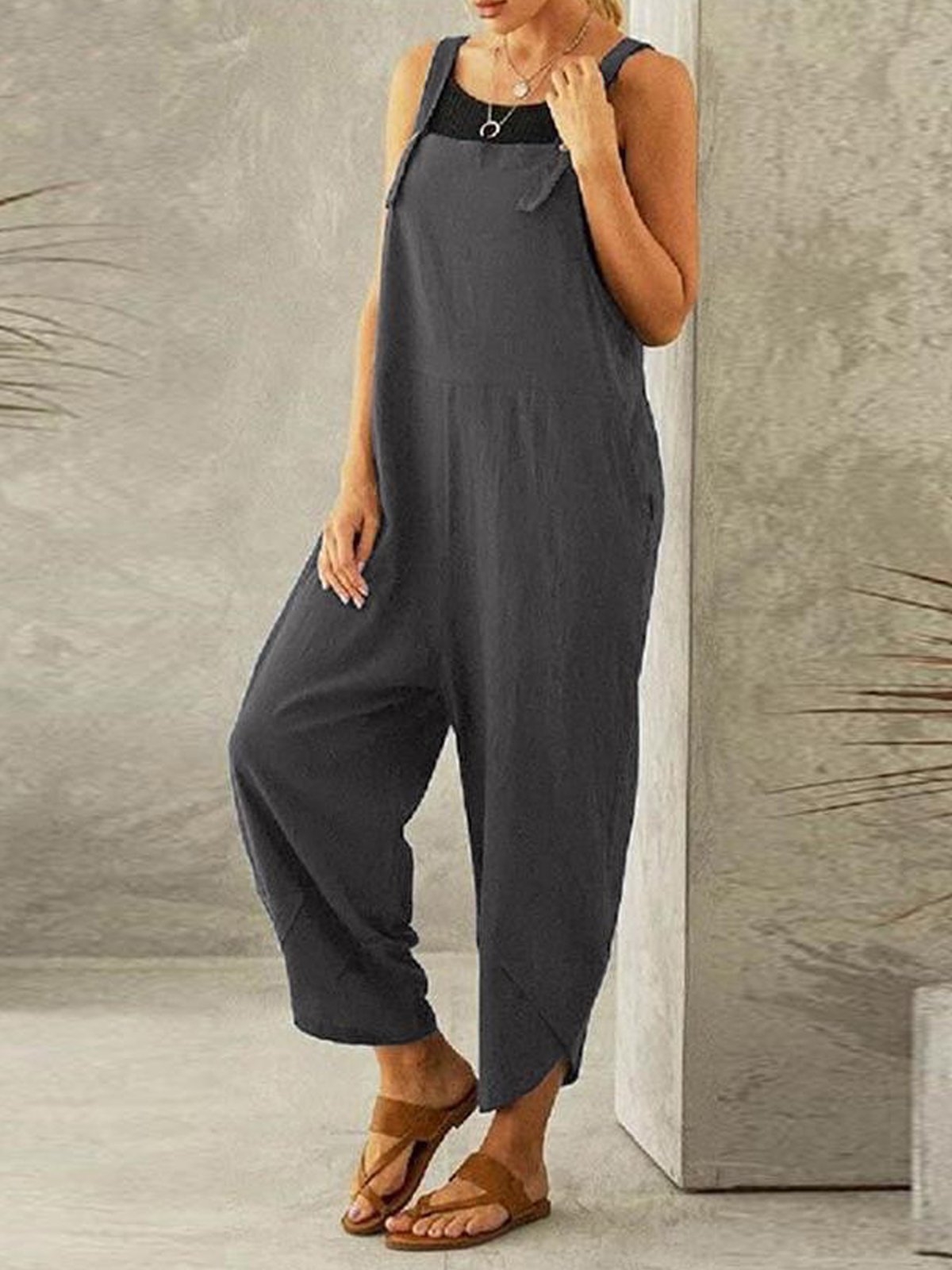 Women's Casual Pure Color Ankle-Length Overalls