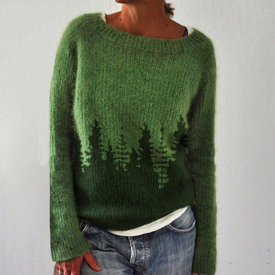 Forest Mint Green Long Sleeve Printed Sweater