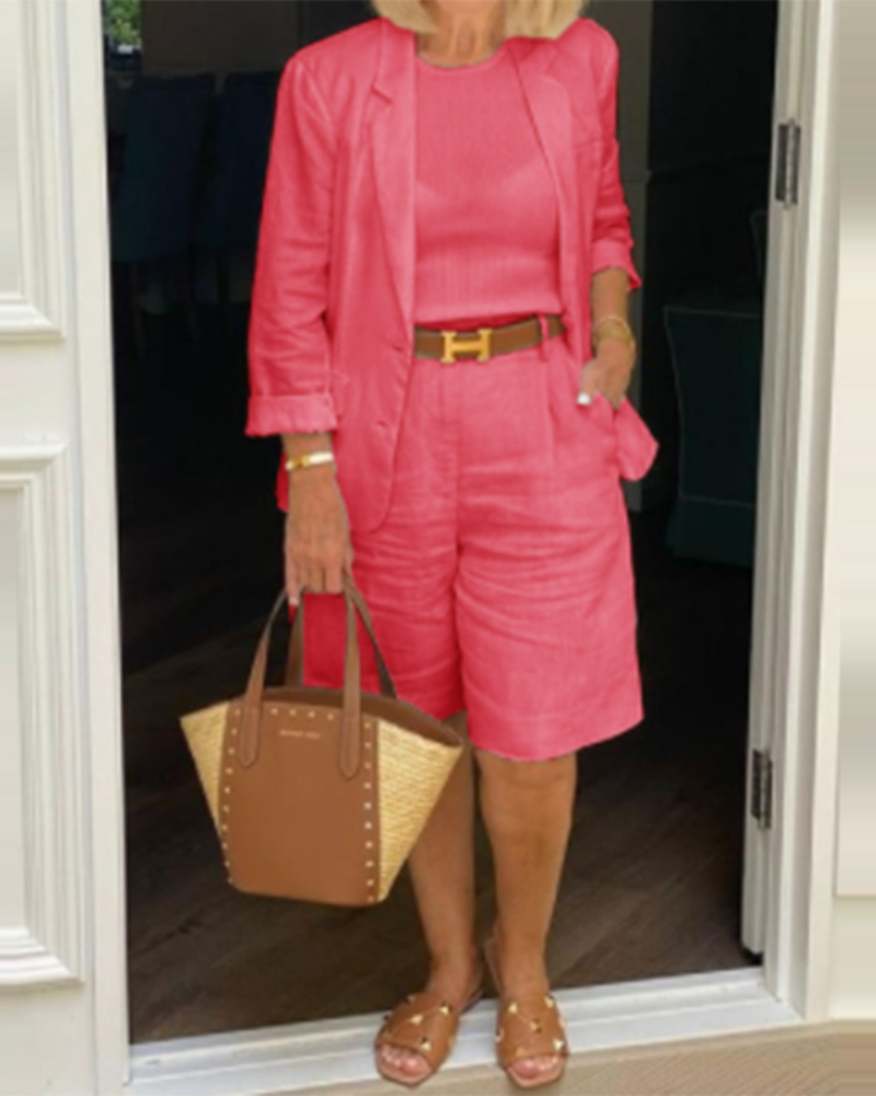 Cardigan Top Shorts Two-Piece Set