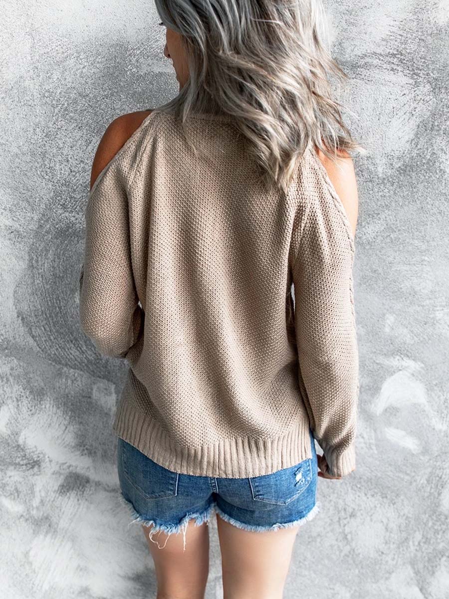 Solid Color Off-shoulder High Neck Sweater