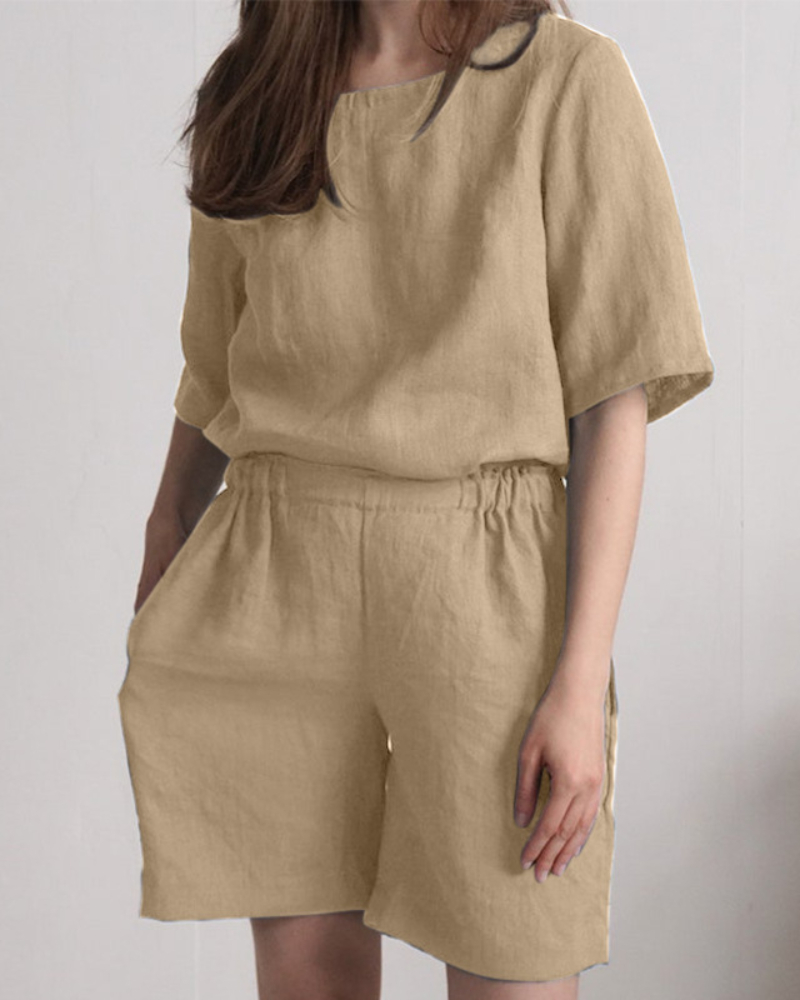 Short Sleeve Top Pants Shorts Two-Piece Suit