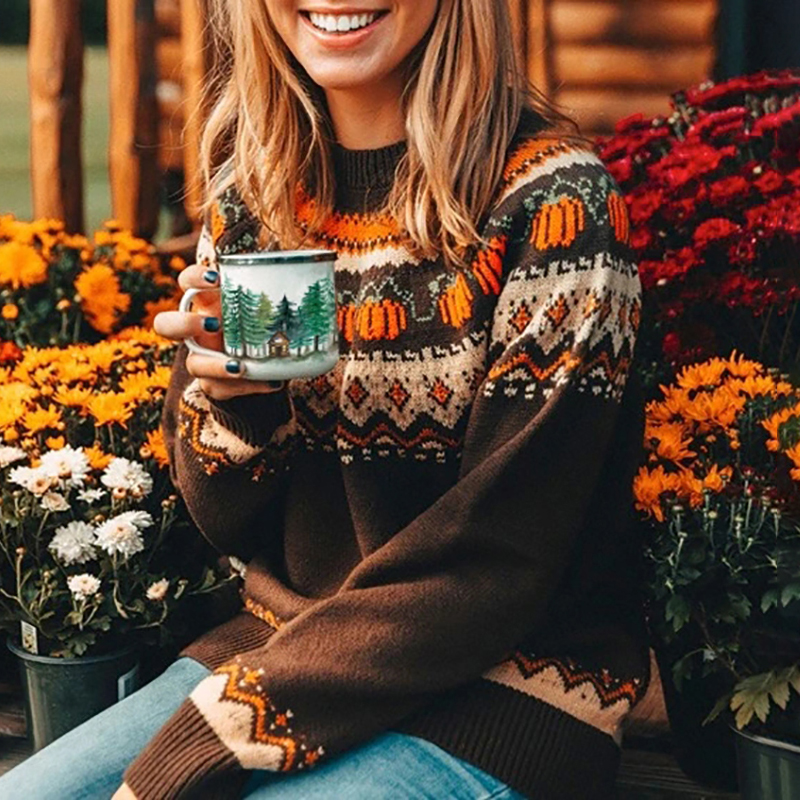 Vintage Halloween Pumpkin Crew Neck Sweater