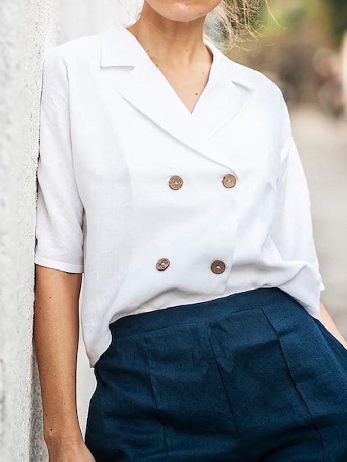 Women's Casual Elegant Double-Breasted Cotton Shirt
