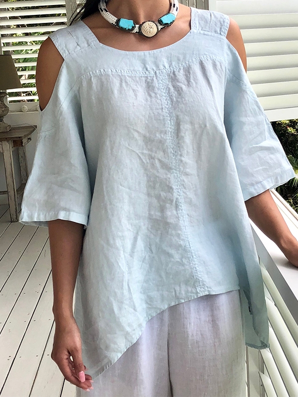 Fashion round neck cotton linen short sleeve Pants Set