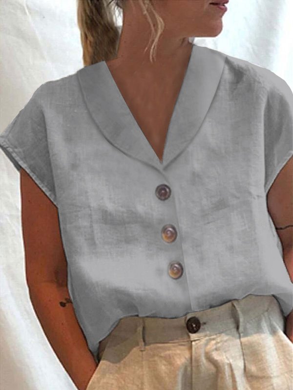 Women's Cotton Linen Casual Button-Up Shirt